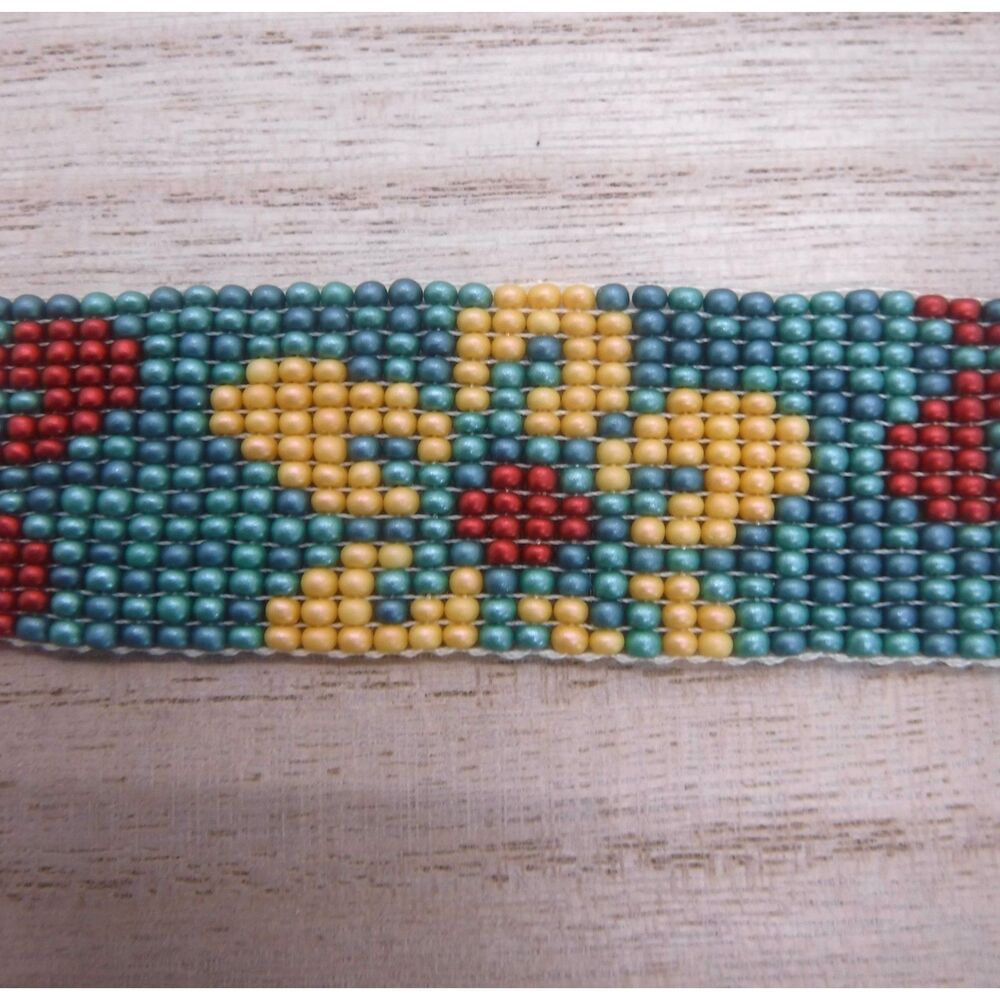 Loom Beaded Bracelet Green, Red & Wheat Floral - Picture 3 of 4